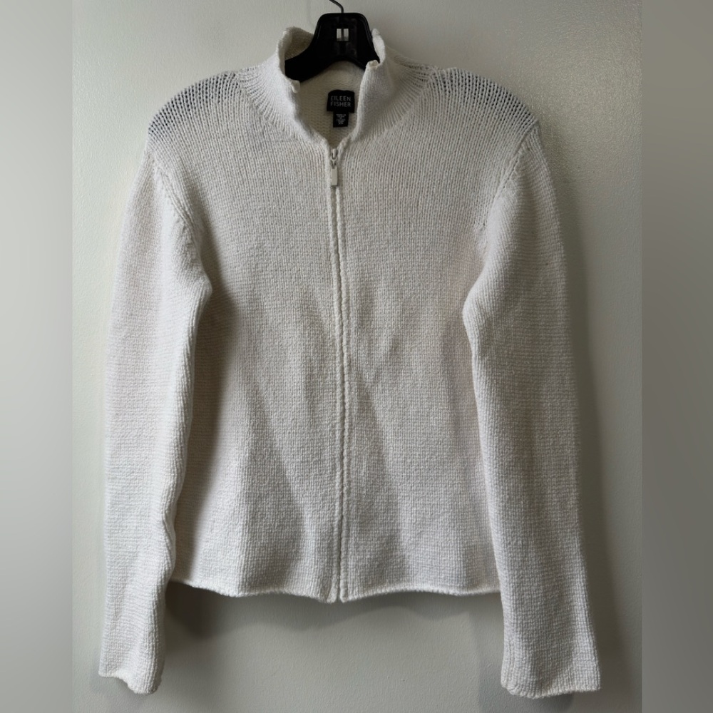 Eileen Fisher Cream Knit Cotton Full Zipper Jacket